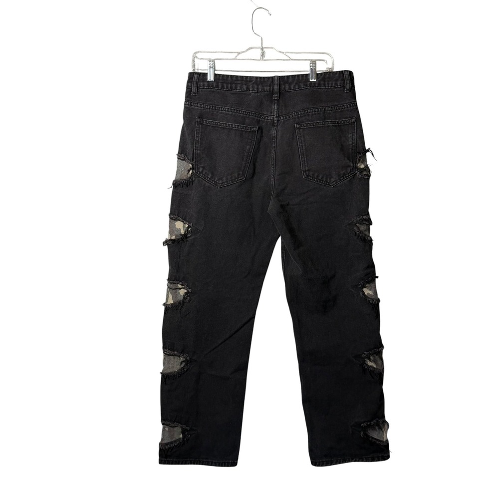 SHEIN Mens Black Distressed Camo Inset Straight Leg Jeans Size Medium 34 x 29.5 - Picture 2 of 6